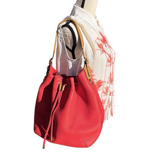 Coach Pebble Leather Drawstring Bucket Bag Persimmon